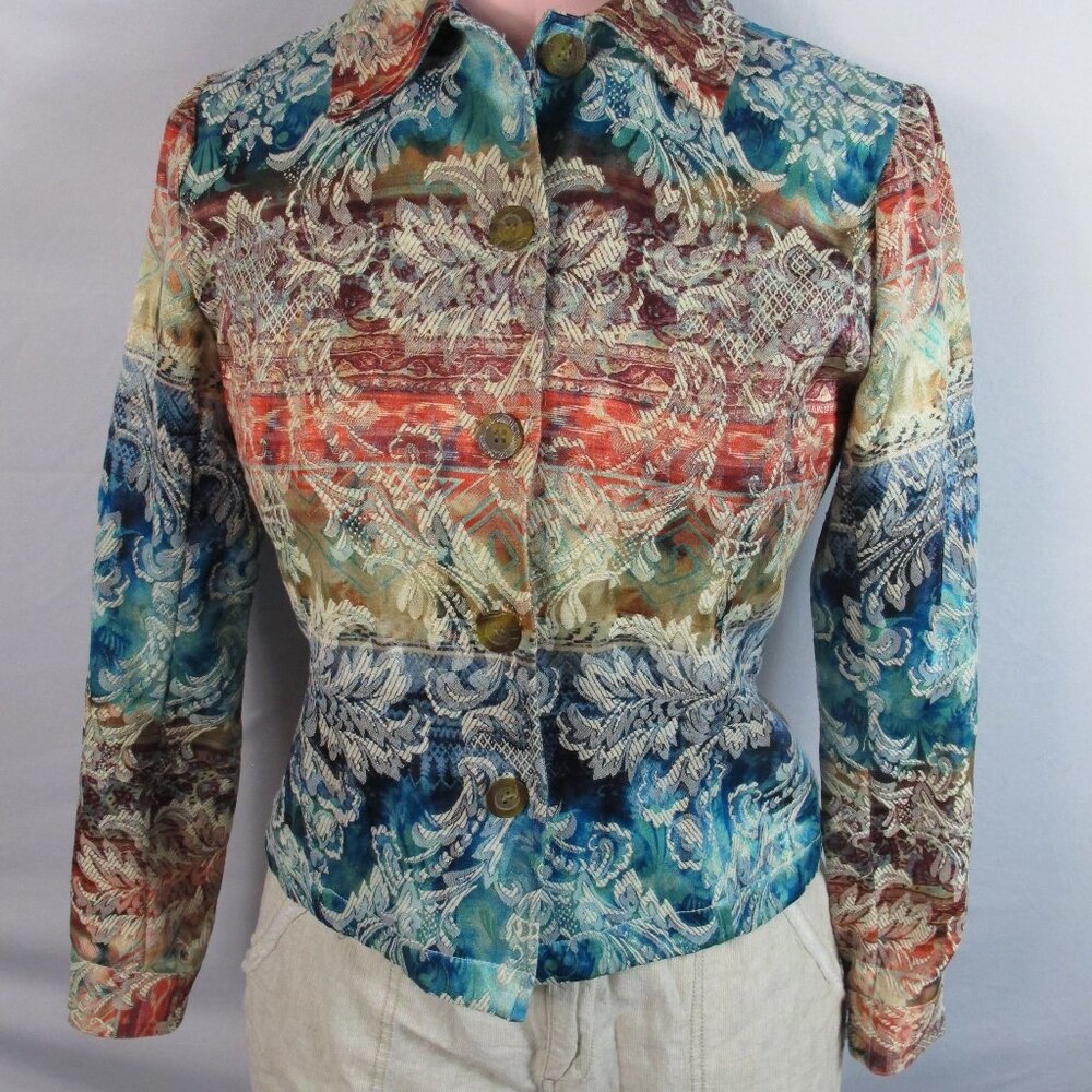 Coldwater Creek Women's Bohemian Embroidered Jean Jacket Button Up Size XS